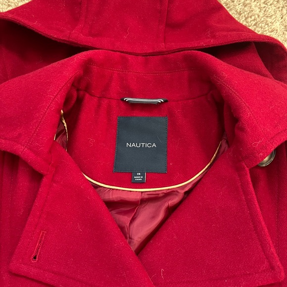 Nautica Women's Vibrant Red Hooded Pea Coat - Picture 2 of 11